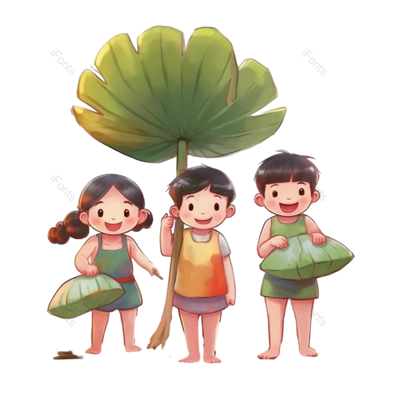 儿童节图片,荷花元素,夏天PNG,插画免抠素材